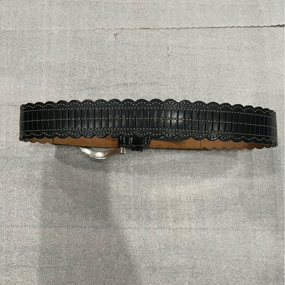 [M]Brighton Black Vintage Leather Western Style Belt Scalloped shape - Picture 4 of 7